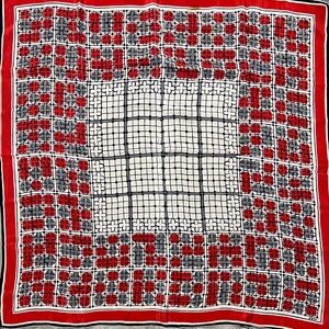 Vintage Vera Neumann 32” square Silk navy, gray & red scarf, excellent condition
